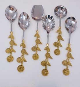 Serving Spoon set of 6 pcs Brass handle and stainless steel