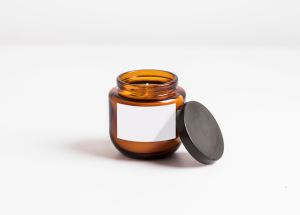 Brown pot tinted glass jar with tin lid (AAS-GJ-T-WL-005)