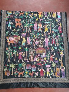 Multicolor Santiniketan Kantha Work Silk Stole Dupatta