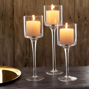 wedding glass tea light holder with stand clear