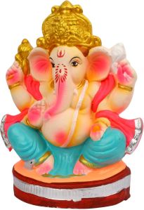 8 Inch Vikat Eco Friendly Ganesha Idol/Ganpati Murti. Pose: Padmasana Pose