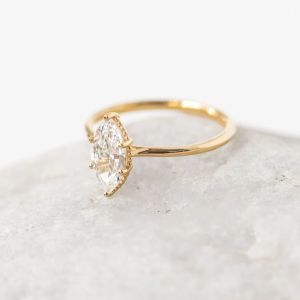 Marquise Cut Lab Grown Diamond Engagement Ring 14K Yellow Gold