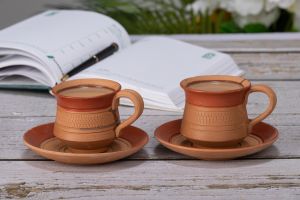 microwave safe reusable earthen tea cup saucer set