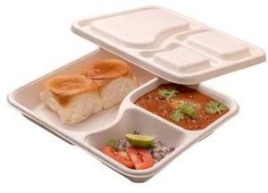 Bagasse 3 Compartment Rectangular Takeaway  Tray