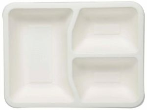 Bagasse White Rectangular 3 Compartment Tray