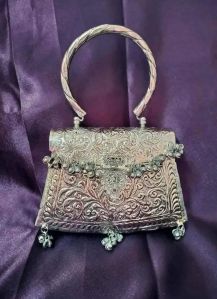 women silver gold brass metal handle handmade hand clutch