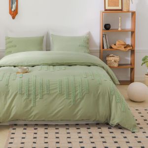 Cotton Tufted Duvet Cover – Soft Sage Green, Handcrafted Boho Bedding Set