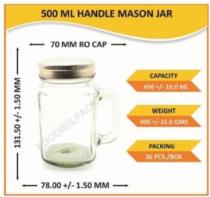 500ml Handle Mason Glass Jar
