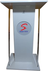 Milky White Wooden Podium Stand with Glowing Logo Display For School, College (SP-562)
