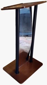 Teak Wooden Podium Stand with Glass Acrylic and Stainless Steel Pipe (SP-559)