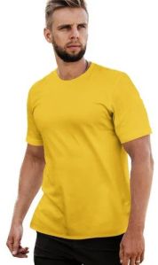 Mens Yellow Round Neck Plain T-Shirt
