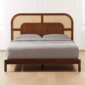 Vishwakarma Solid Wood & Rattan King Size Bed, With Storage