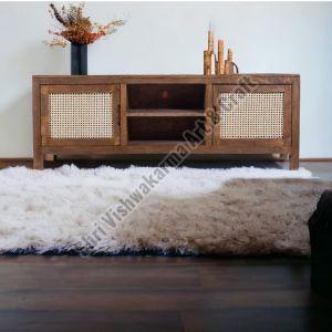 TV Stand With Natural Cane Work | TV Unit For Living Room | Mango Wood (Brown)