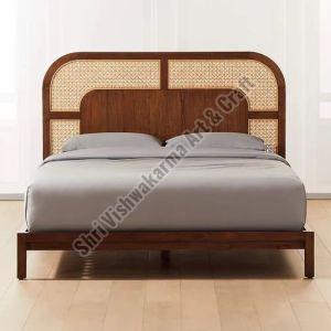 Vishwakarma Solid Wood & Rattan King Size Bed, With Storage