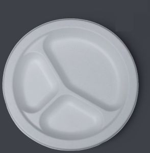 9 Inch Round 3 Compartment Sugarcane Bagasse Plate