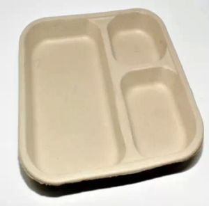 Sugarcane Bagasse 3 Compartment Brown Plate