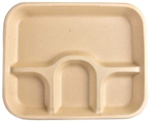 Sugarcane Bagasse 4 Compartment Brown Plate