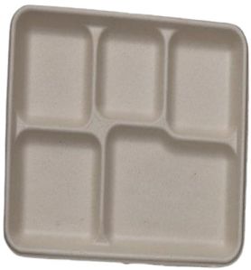 Sugarcane Bagasse 5 Compartment Brown Plate