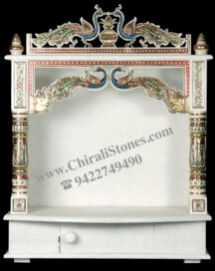 Vietnam White Marble Hand Crafted Home Temple with Peacock Painting