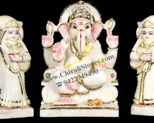 White Marble Shree Ganesh Idol with Riddhi Siddhi