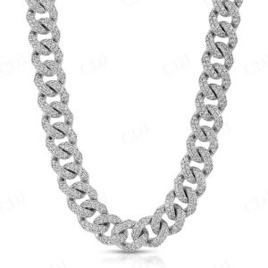Mens Sterling Silver Link Moissanite Diamond Chain