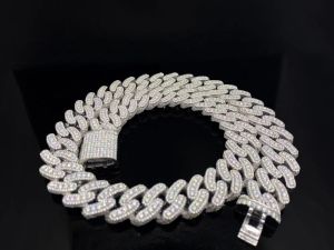 Mens Sterling Silver Miami Moissanite Diamond Chain