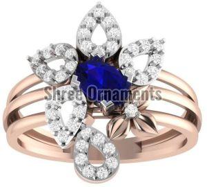 JRD-LR-31 Ladies Gold Ring, Main Stone : American Diamond