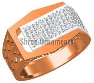 Polished SJGR-2376 Mens Gold Ring, Main Stone : American Diamond