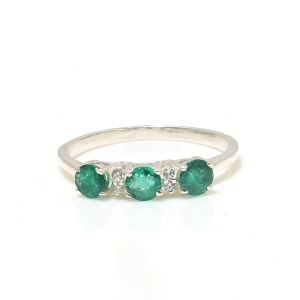 3 Stone Sterling Silver Emerald Ring