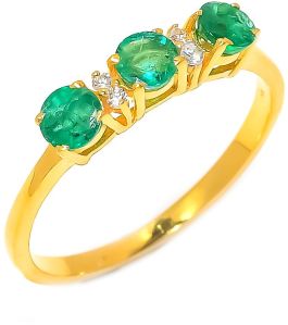 3 Stone Sterling Silver Gold Plated Emerald Ring