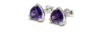 Heart Shape Sterling Silver Amethyst Gemstone Stud Earrings