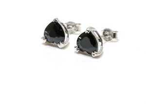 Heart Shape Sterling Silver Black Onyx Gemstone Stud Earrings