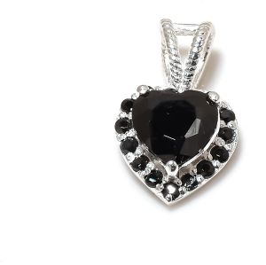 Heart Shape Sterling Silver Black Onyx Gemstone Pendant