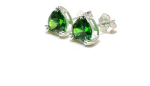 Heart Shape Sterling Silver Emerald Gemstone Stud Earrings