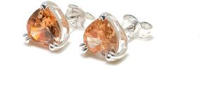 Heart Shape Sterling Silver Golden Topaz Gemstone Stud Earrings
