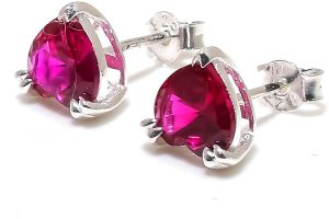 Heart Shape Sterling Silver Ruby Gemstone Stud Earrings