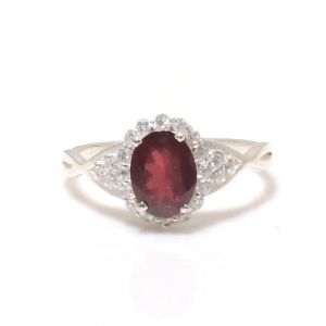 Oval Cut Sterling Silver Garnet Gemstone Ring