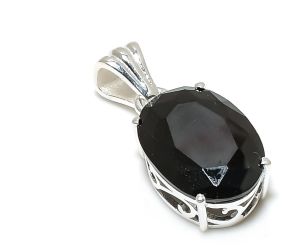 Oval Shape Sterling Silver Black Onyx Gemstone Pendant