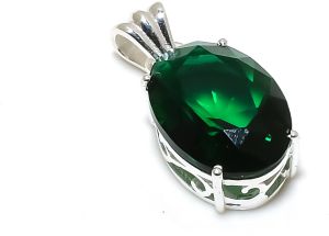 Oval Shape Sterling Silver Emerald Gemstone Pendant