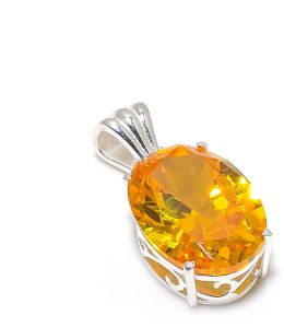 Oval Shape Sterling Silver Golden Topaz Gemstone Pendant