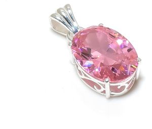 Oval Shape Sterling Silver Pink Sapphire Gemstone Pendant