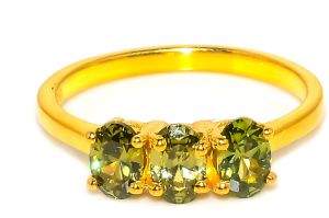 Oval Shape Sterling Silver Peridot Onyx Gemstone Ring