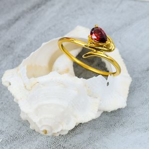 Pear Cut Sterling Silver Garnet Gemstone Ring