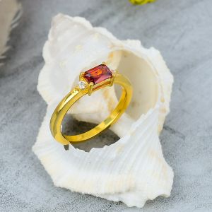 Rectangle Shape Sterling Silver Garnet Gemstone Ring