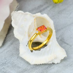 Rectangle Shape Sterling Silver Orange Topaz Gemstone Ring