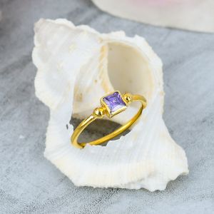 Sterling Silver Amethyst Gemstone Baguette Ring