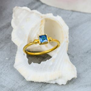 Sterling Silver Blue Topaz Gemstone Baguette Ring
