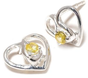 Sterling Silver Citrine Gemstone Stud Earrings