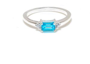 Sterling Silver Cubic Zirconia Blue Topaz Gemstone Ring