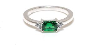 Sterling Silver Cubic Zirconia Emerald Gemstone Ring